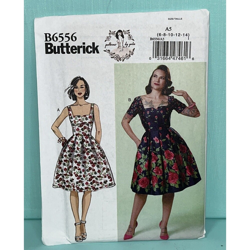 Butterick 6556 Rockabilly Party Dress w Pleated Skirt & Pockets Sz 6-14 Uncut